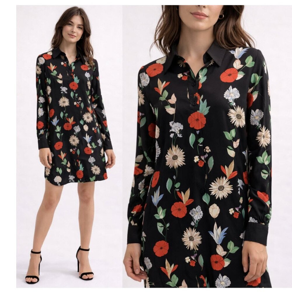 ZARA Black Floral Long Sleeve Dress